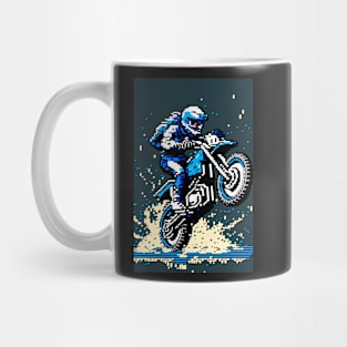 Dirt bike wheelie - pixel art style blue and tan Mug